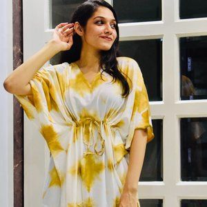 BRAND NEW Rayon Tie-dye summer-perfect Short Kaftan Dress Everyday Home Wear